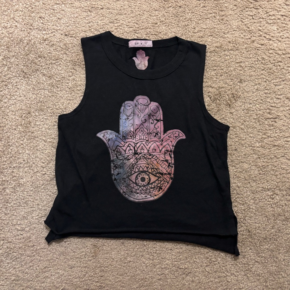 So Nikki Black Tank Top with Hamsa Graphic girls S